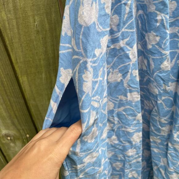 A New Day Blue Floral Print Maxi Dress Ruffle Sleeves Pockets Small Linen - Picture 8 of 10